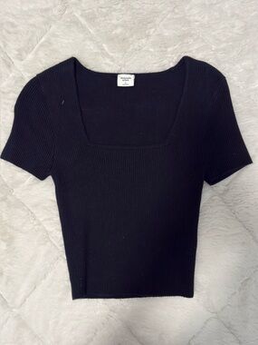 Abercrombie & Fitch Black Ribbed Square Neck Short Sleeve Tee